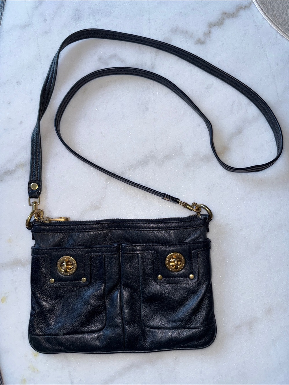 Marc by Marc Jacob’s Black Leather Crossbody Bag with Gold Hardware